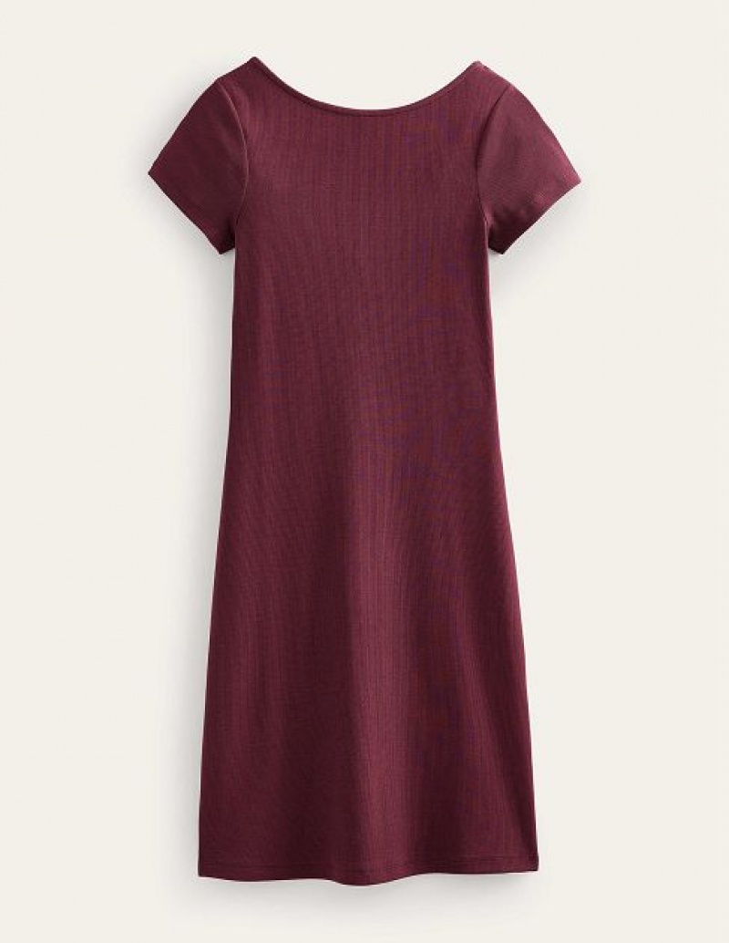 Dark Burgundy Women's Boden Low-back Rib Jersey Mini Dress | 71935AWQT