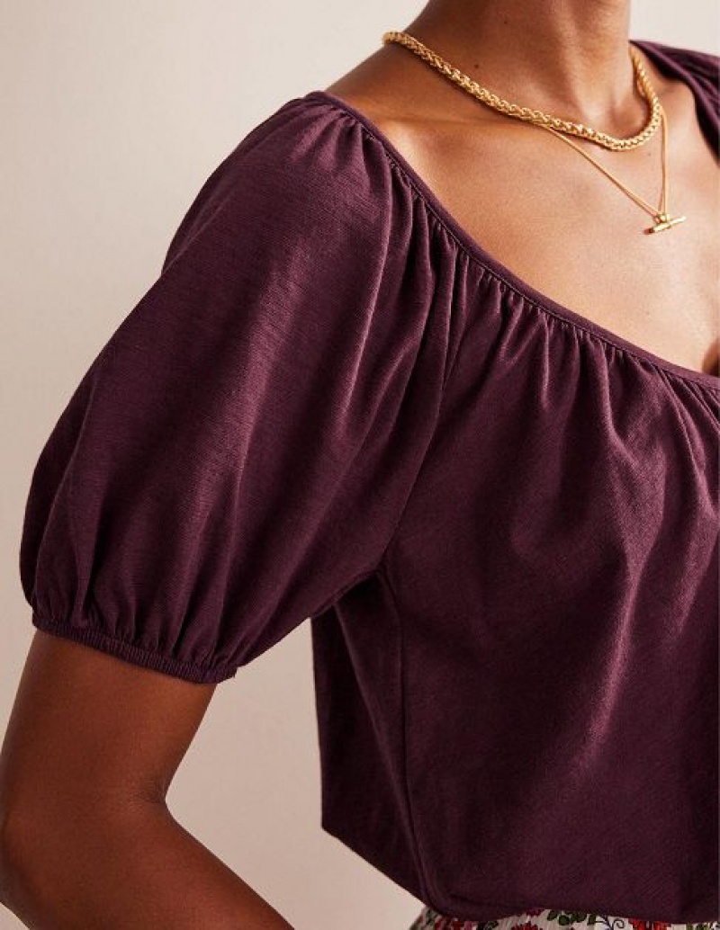 Dark Burgundy Women's Boden V-neck Jersey Swing Tops | 69314FBMY