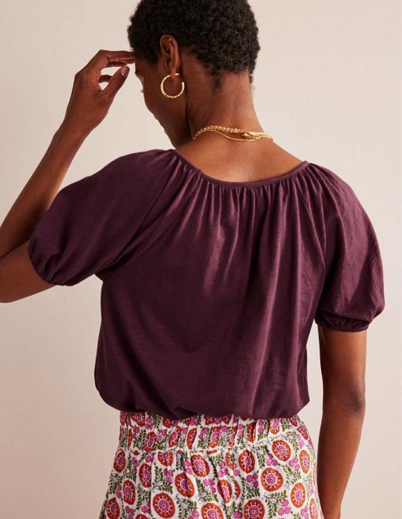 Dark Burgundy Women's Boden V-neck Jersey Swing Tops | 69314FBMY