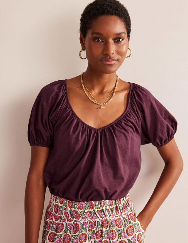 Dark Burgundy Women's Boden V-neck Jersey Swing Tops | 69314FBMY