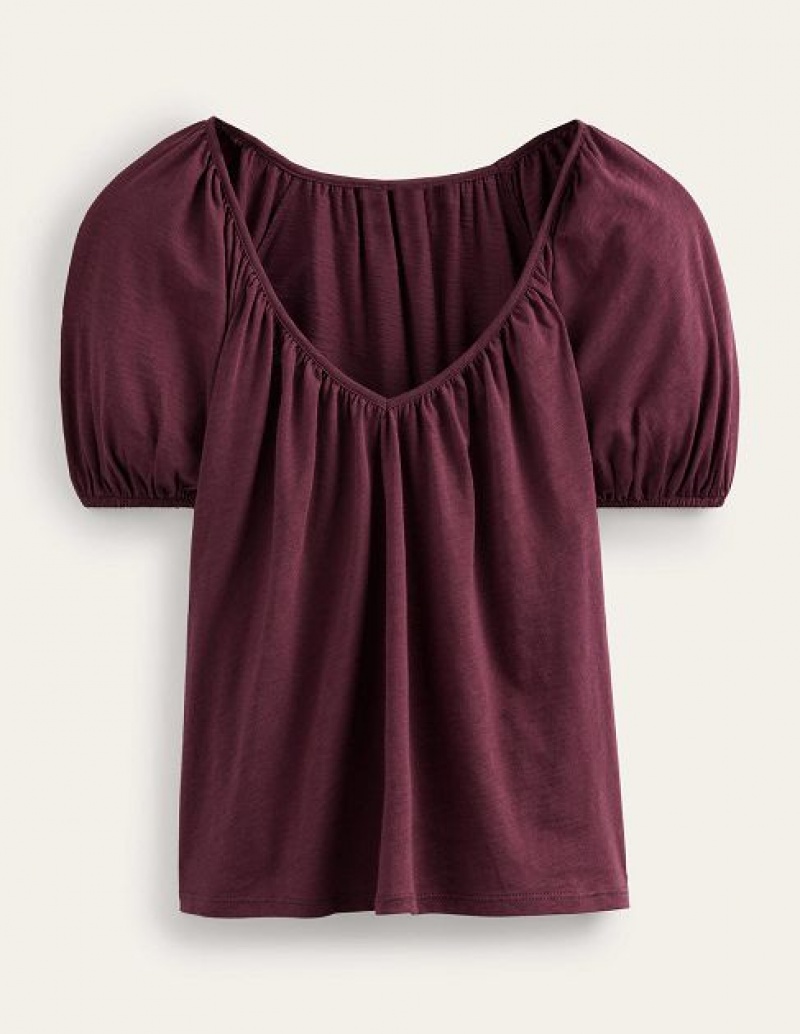 Dark Burgundy Women's Boden V-neck Jersey Swing Tops | 69314FBMY