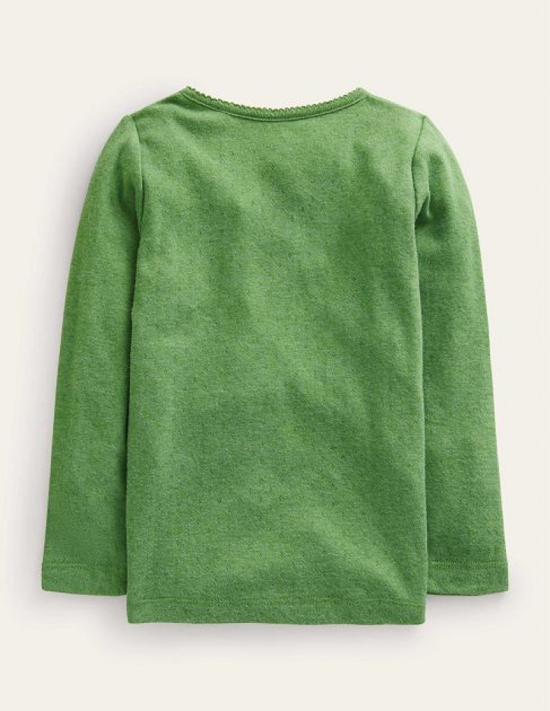 Dark Green Kids' Boden Henley Pointelle Tops | 92416ZGEF