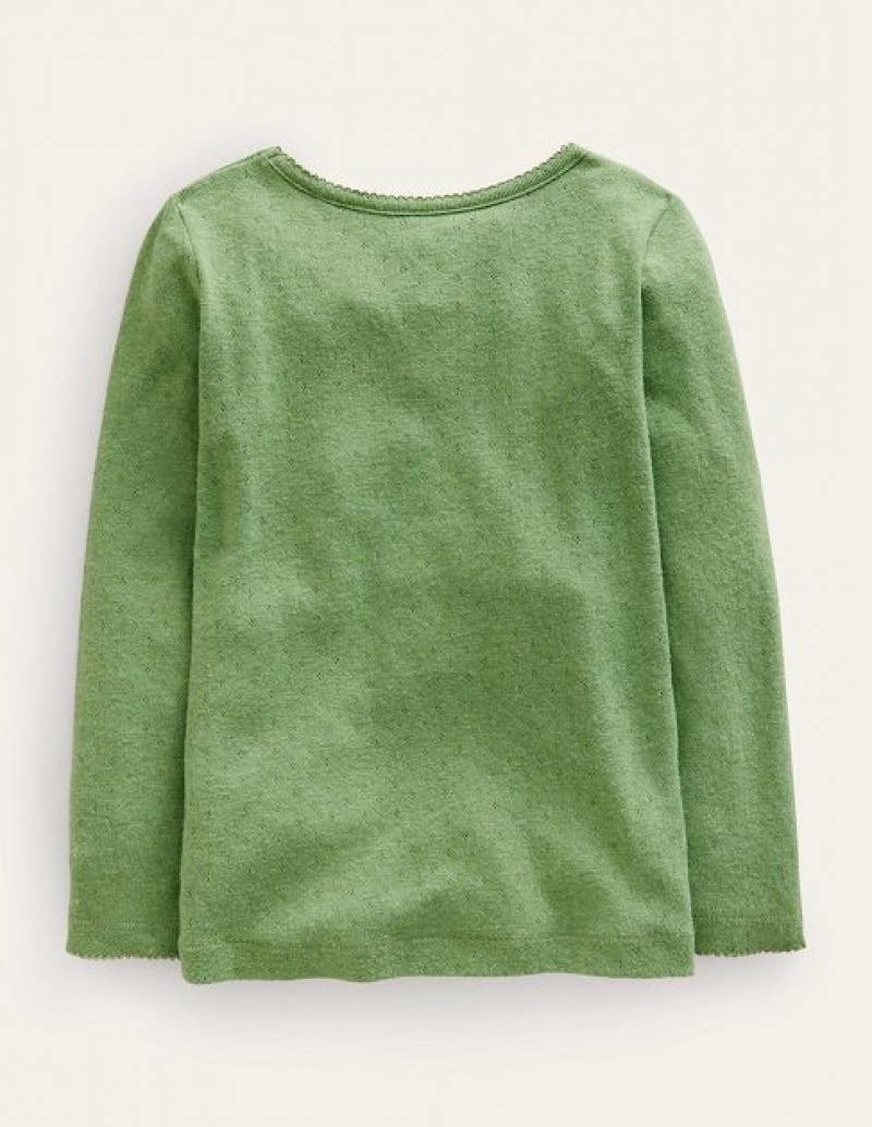 Dark Green Kids' Boden Long Sleeve Pointelle Tops | 93206THQE