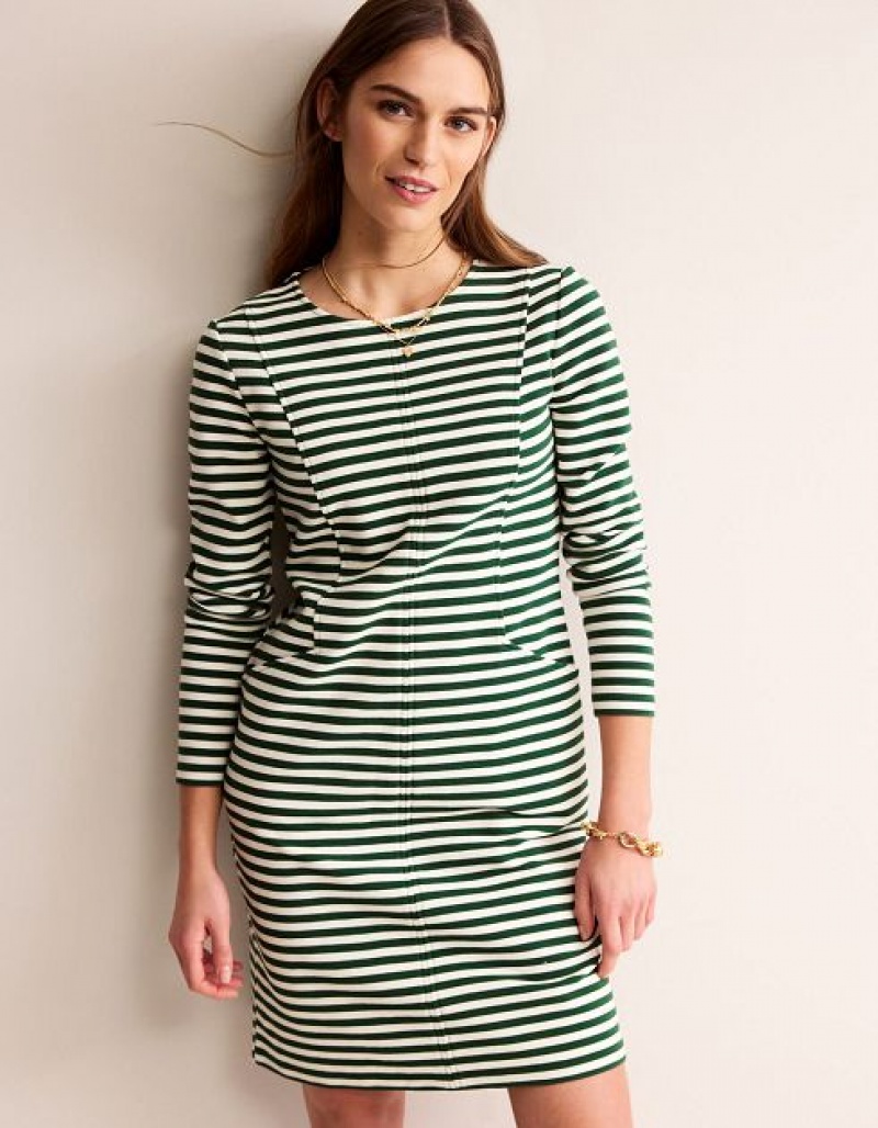 Dark Green / White Stripes Women's Boden Ellen Ottoman Dress | 06931RFEX