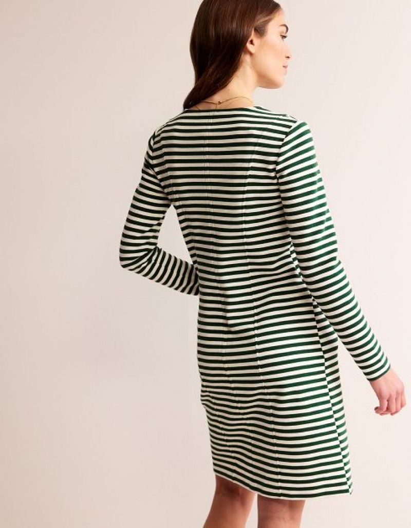 Dark Green / White Stripes Women's Boden Ellen Ottoman Dress | 06931RFEX