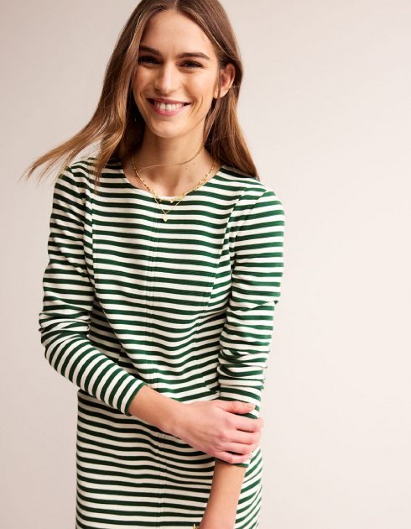 Dark Green / White Stripes Women\'s Boden Ellen Ottoman Dress | 06931RFEX