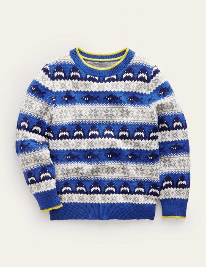 Deep Blue Kids' Boden All Over Fair Isle Sweaters | 32078JZSC