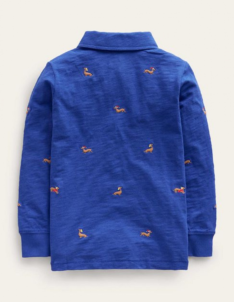 Deep Blue Kids' Boden Embroidery Slub Polo Shirts | 61329XEIK