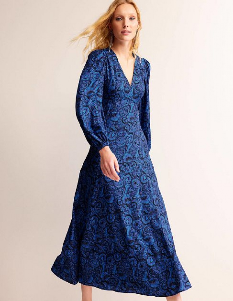 Deep Blue Women's Boden Blouson Sleeve Maxi Dress | 38062VYDL