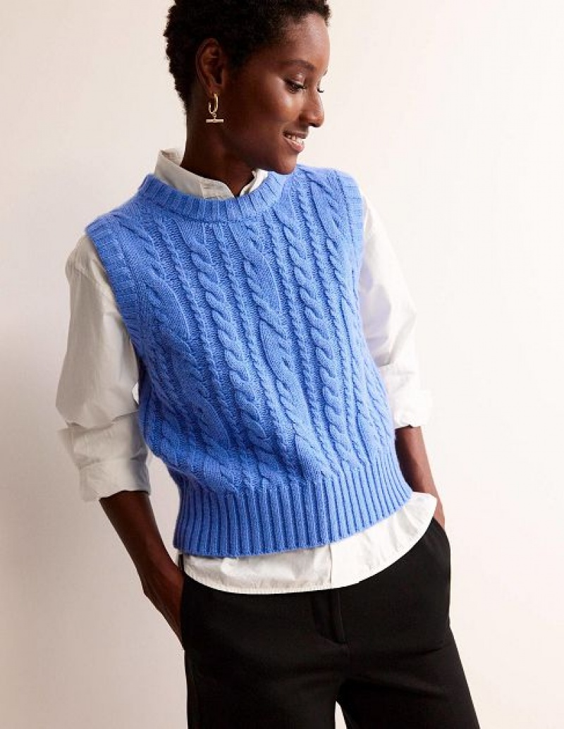 Deep Blue Women\'s Boden Cable Crew Neck Sweater Vest | 12493DRYV