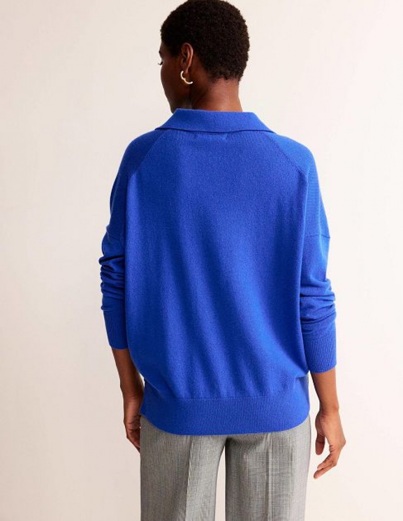 Deep Blue Women's Boden Collared Cashmere Henley Sweaters | 41582VKXZ