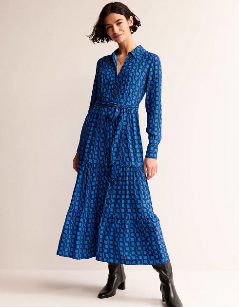 Deep Blue Women's Boden Flo Midi Shirt Dress | 03659QMJC