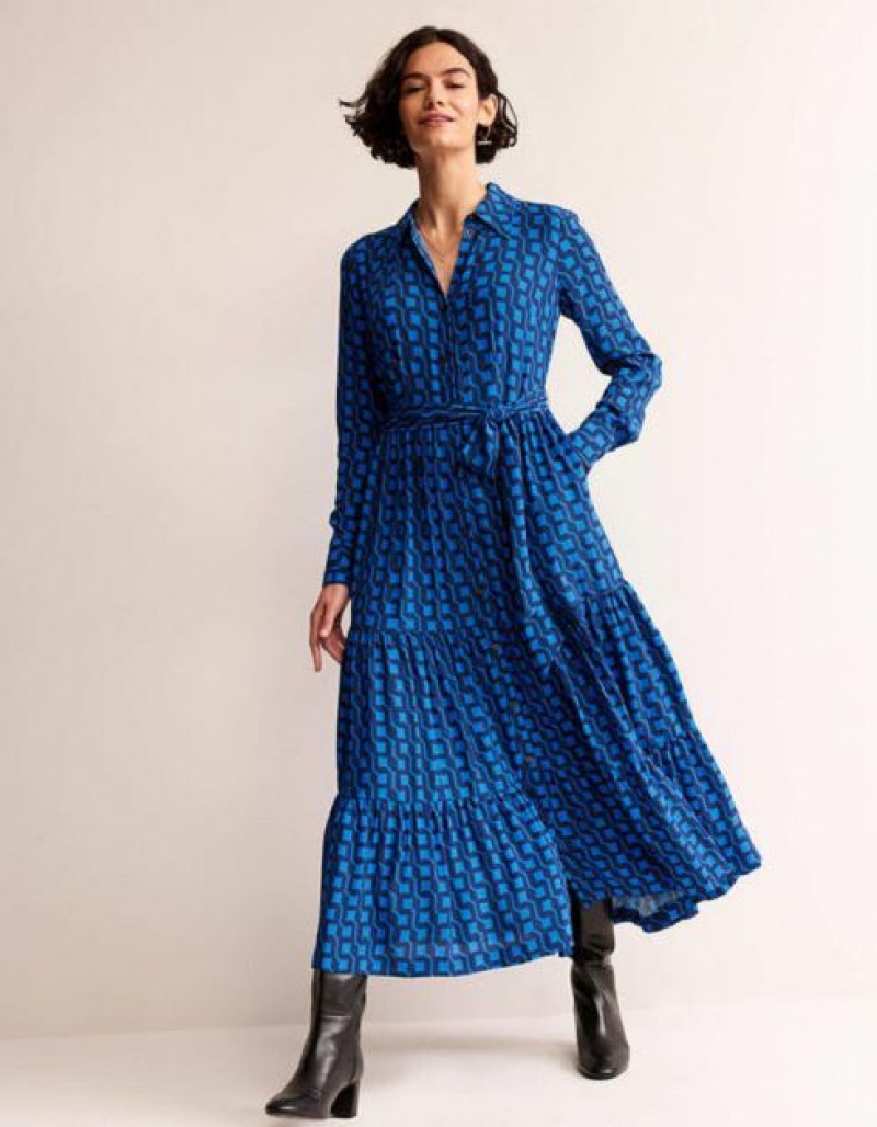 Deep Blue Women's Boden Flo Midi Shirt Dress | 03659QMJC