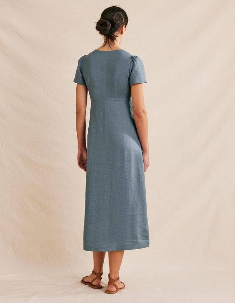 Deep Blue Women's Boden Tie Front Linen Midi Dress | 21476RUTS