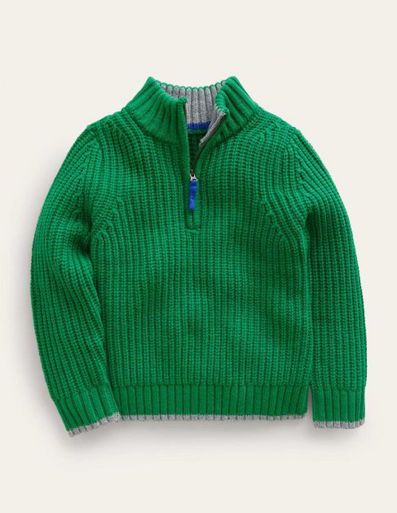 Deep Green Kids' Boden Chunky Half Zip Sweaters | 03257GADI