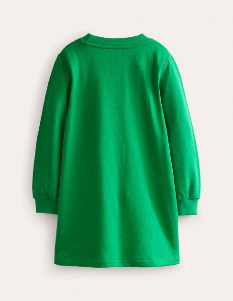 Deep Green Kids' Boden Cosy Appliqué Sweat Shirt Dress | 41602EZHB