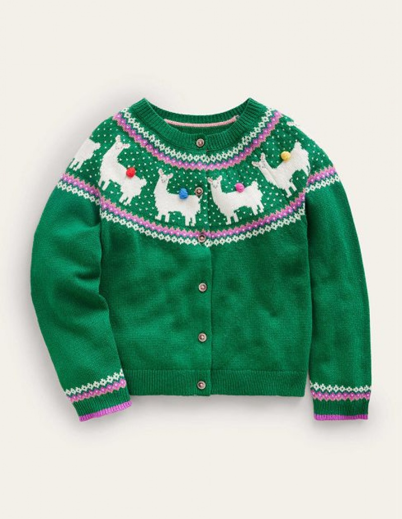 Deep Green Kids' Boden Fun Fair Isle Cardigan | 29038KVZJ