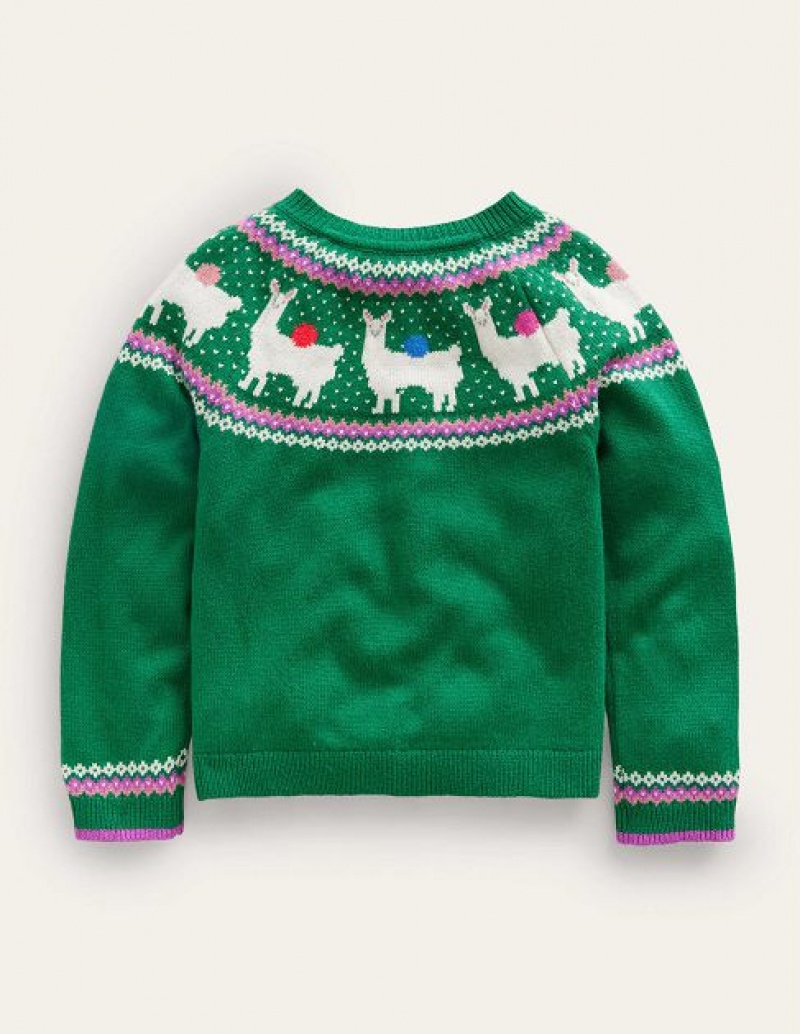 Deep Green Kids' Boden Fun Fair Isle Cardigan | 29038KVZJ