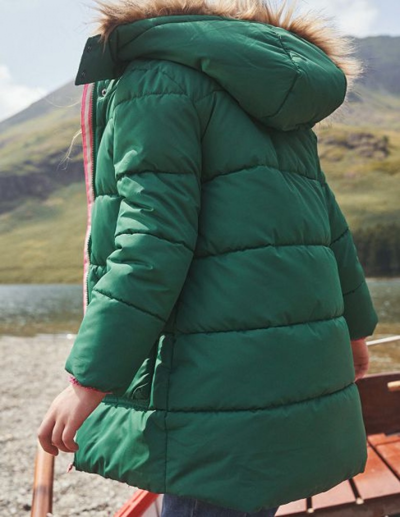 Deep Green Kids' Boden Longline Padded Coats | 20983INKG