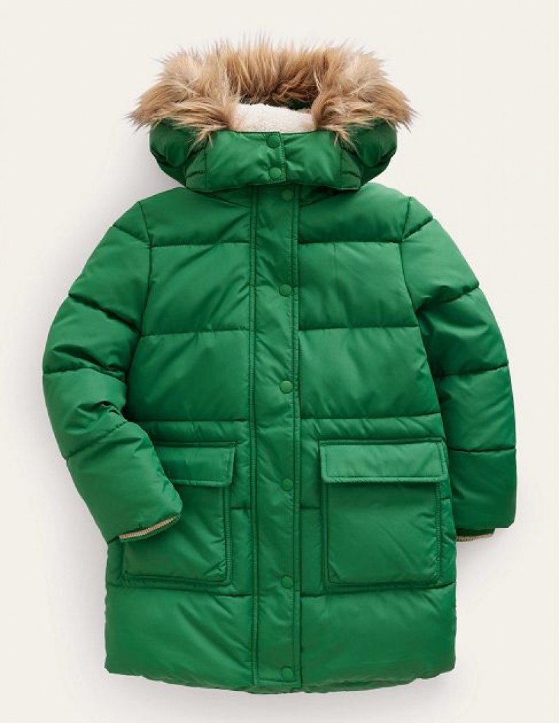 Deep Green Kids' Boden Longline Padded Coats | 20983INKG