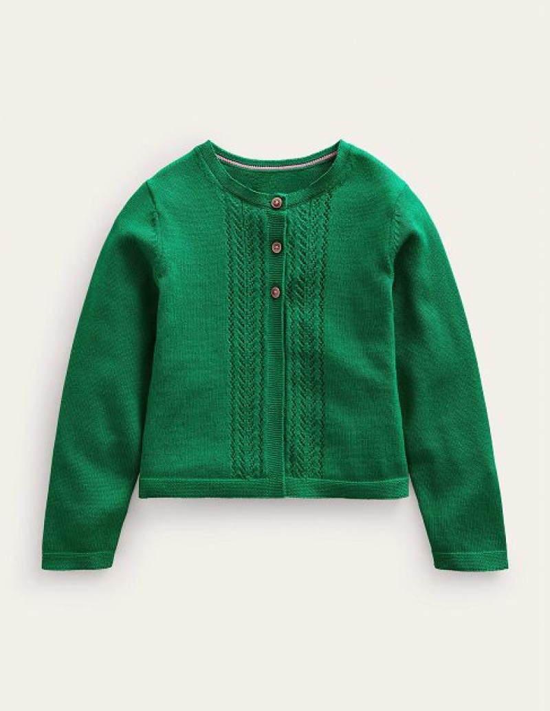 Deep Green Kids' Boden Pointelle Cotton Cardigan | 73642VLMP