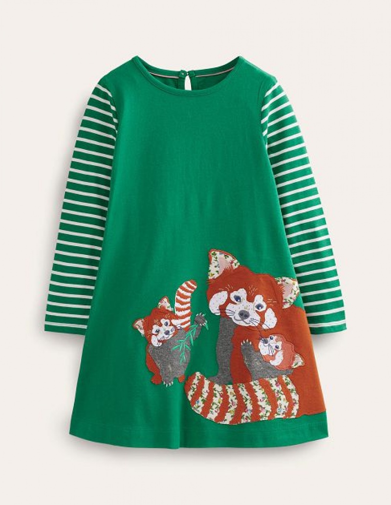 Deep Green Red Kids' Boden Big Appliqué Dress | 12983JDYQ