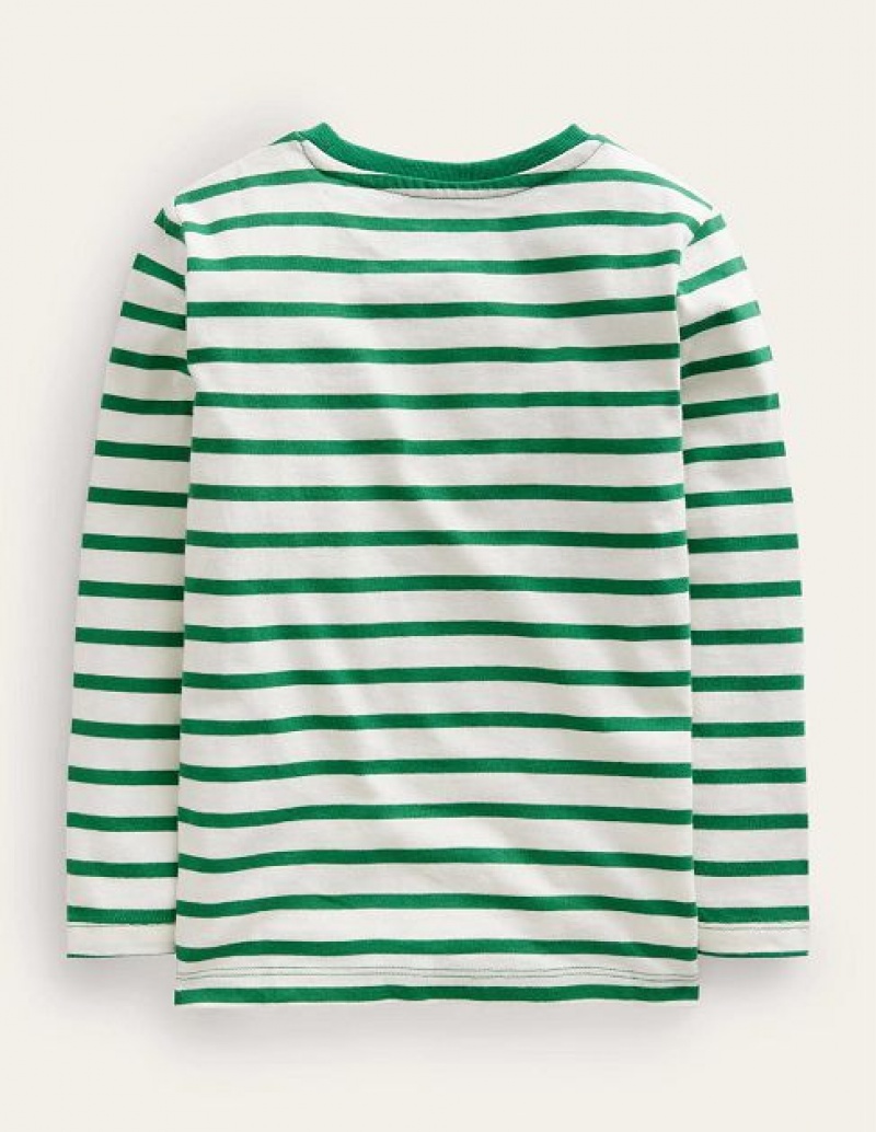 Deep Green / White Kids' Boden Festive Applique T-Shirt | 45026GPTF