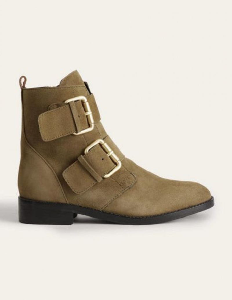 Deep Olive Women's Boden Double Buckle Ankle Boots | 64058DJHV