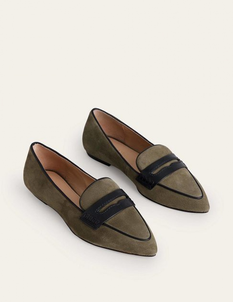 Deep Olive Women's Boden Pointed Loafers | 24063IFCD