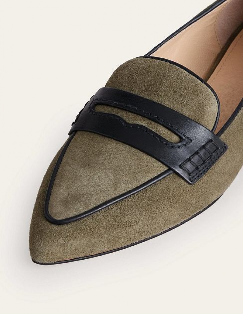 Deep Olive Women's Boden Pointed Loafers | 24063IFCD