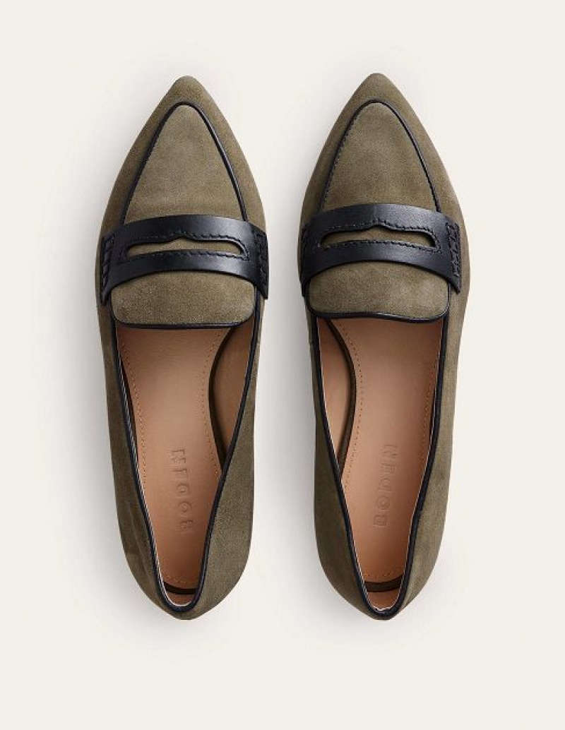 Deep Olive Women's Boden Pointed Loafers | 24063IFCD