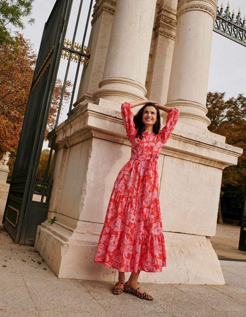 Deep Red Women's Boden Alba Tiered Cotton Maxi Dress | 24385XWBQ