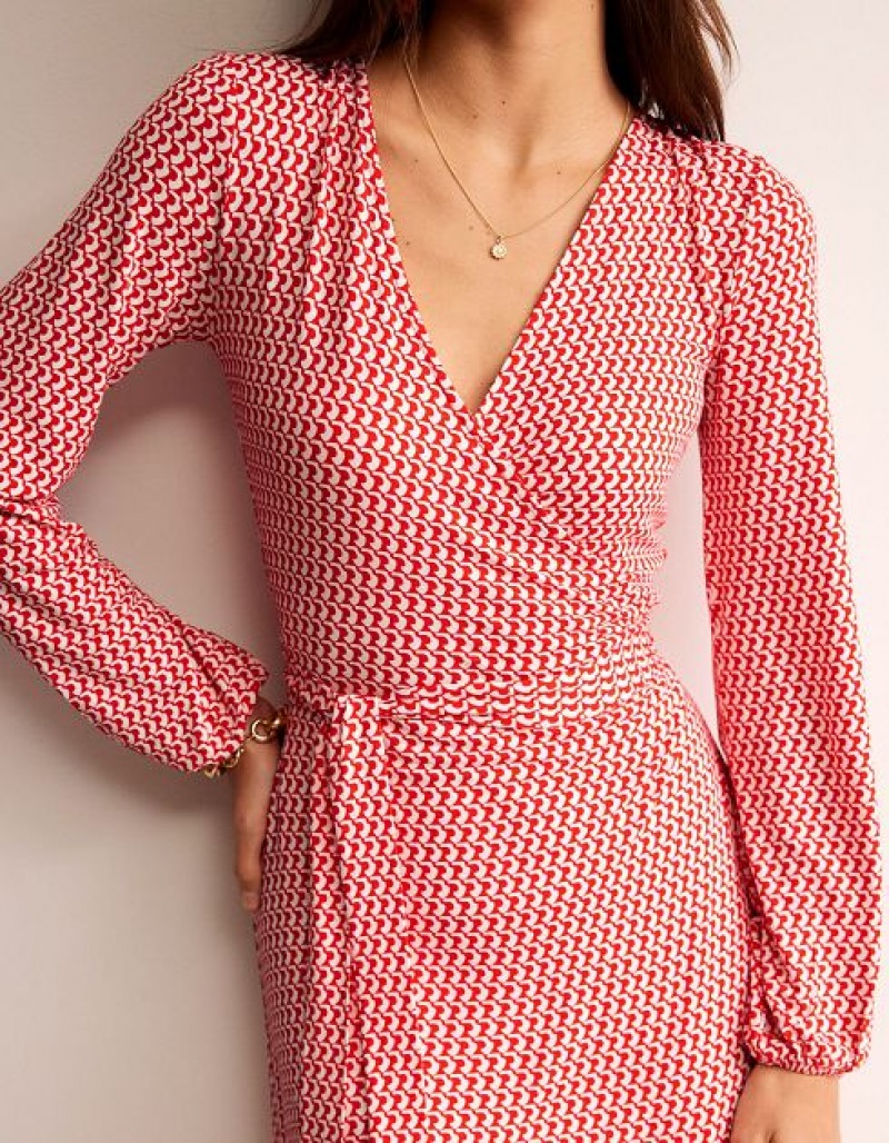 Deep Red Women's Boden Joanna Jersey Midi Wrap Dress | 19407TRMW