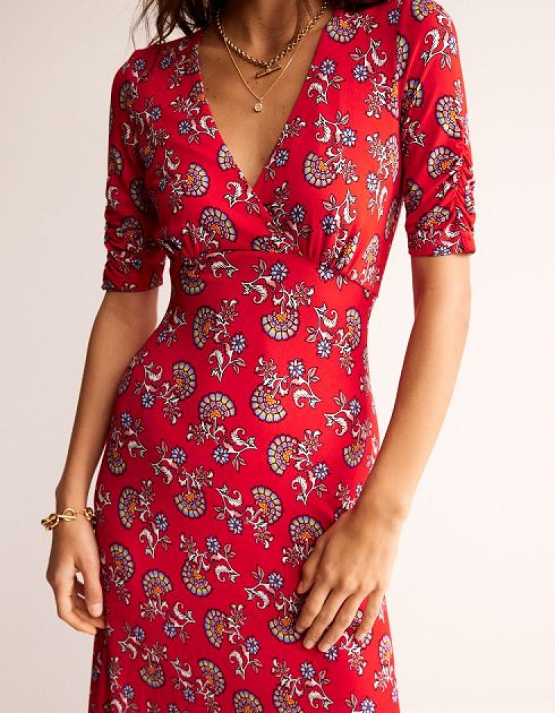 Deep Red Women's Boden Rebecca Jersey Midi Dress | 71586FPLH