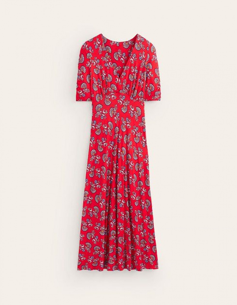 Deep Red Women's Boden Rebecca Jersey Midi Dress | 71586FPLH