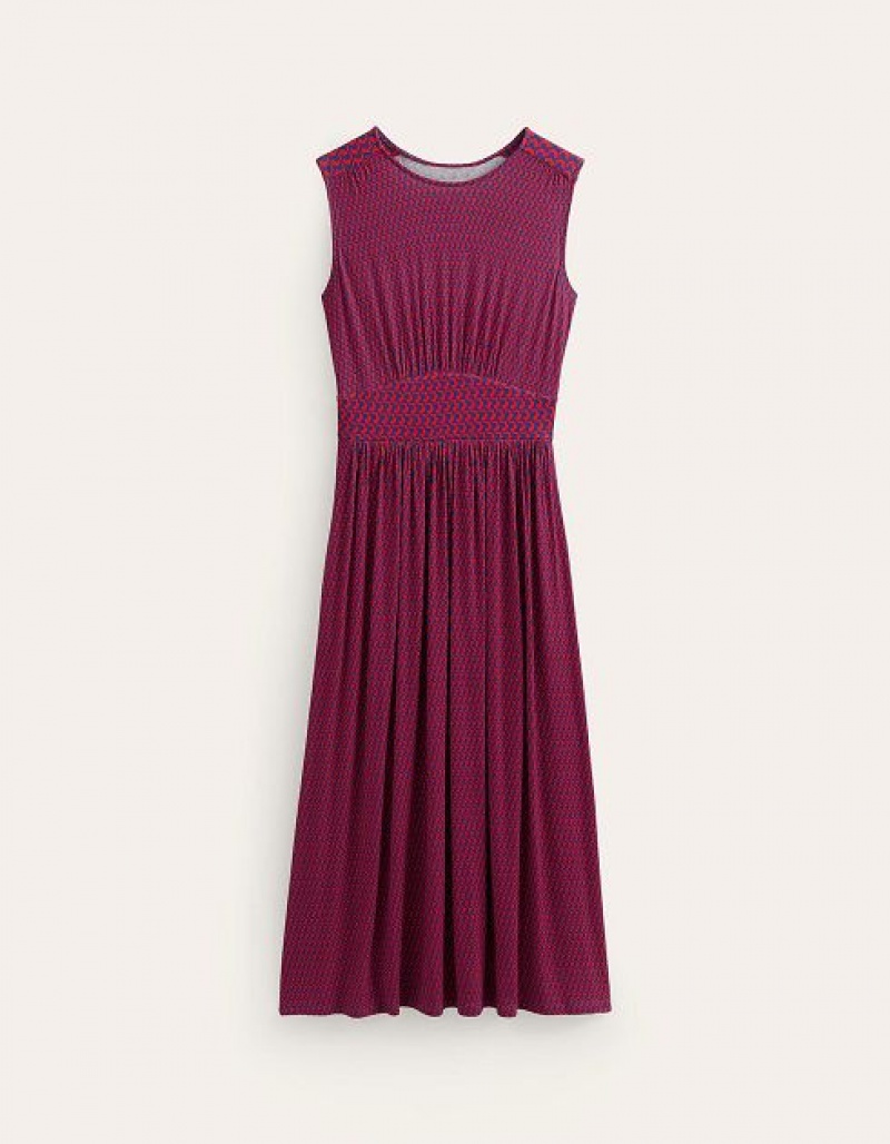 Deep Red Women's Boden Thea Sleeveless Midi Dress | 59643YFPZ