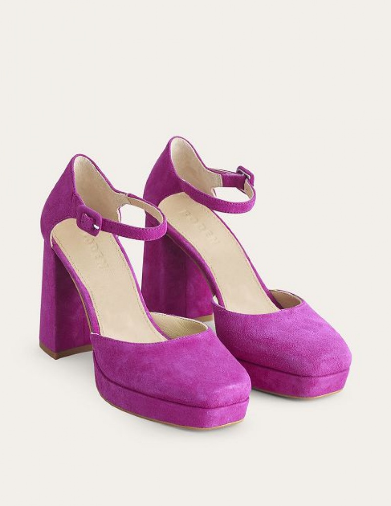 Deep Rose Purple Women's Boden Satin Platforms Heels | 49056ACGE