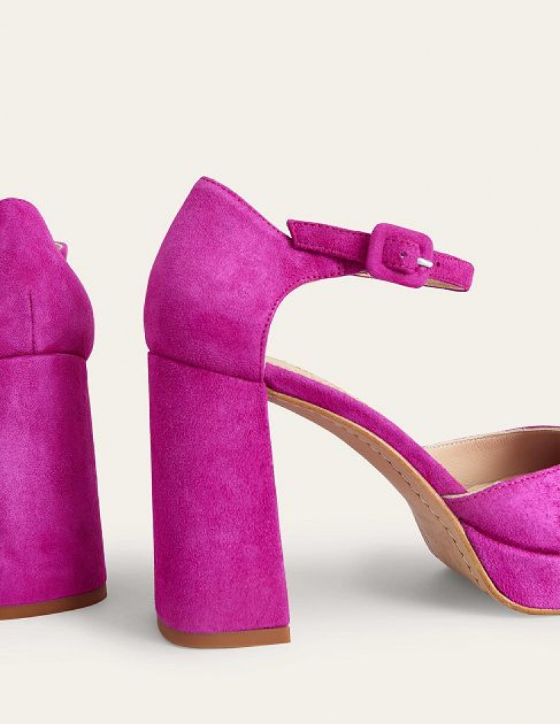 Deep Rose Purple Women's Boden Satin Platforms Heels | 49056ACGE