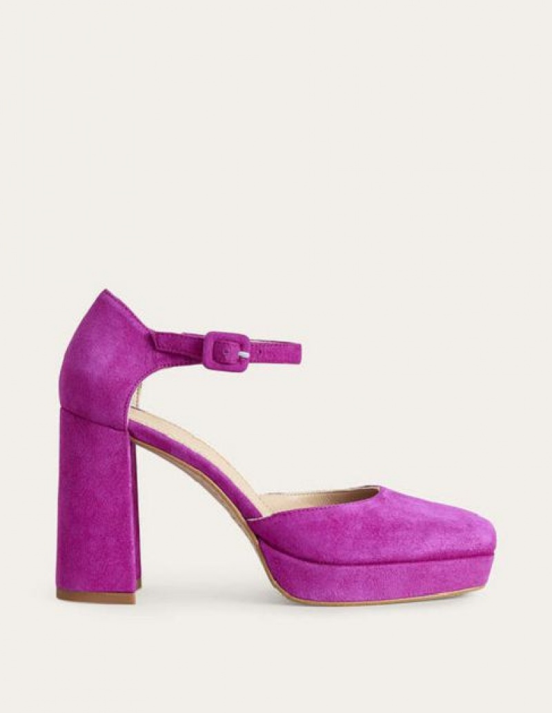 Deep Rose Purple Women's Boden Satin Platforms Heels | 49056ACGE