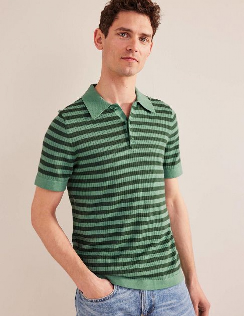 Deep Stripes Men\'s Boden Ribbed Polo Shirts | 89327KPYA