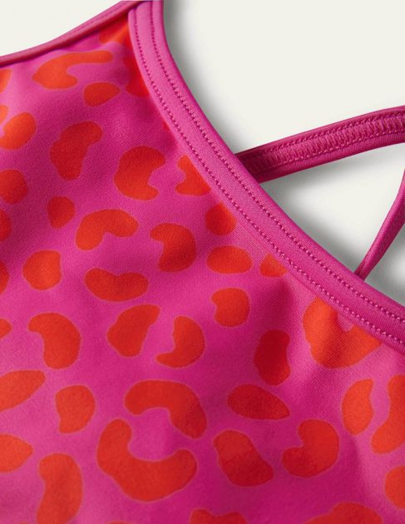 Fuchsia Pink Leopard Kids' Boden Patterned Bikini Top | 82540CDSV