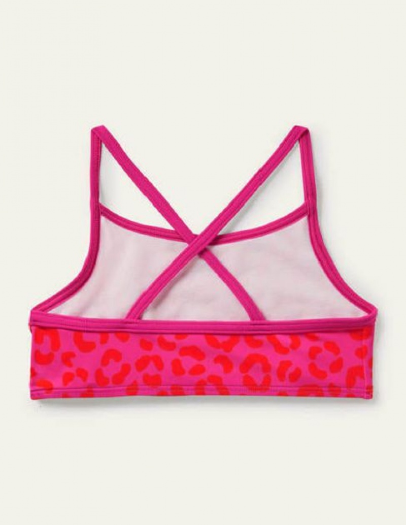 Fuchsia Pink Leopard Kids' Boden Patterned Bikini Top | 82540CDSV