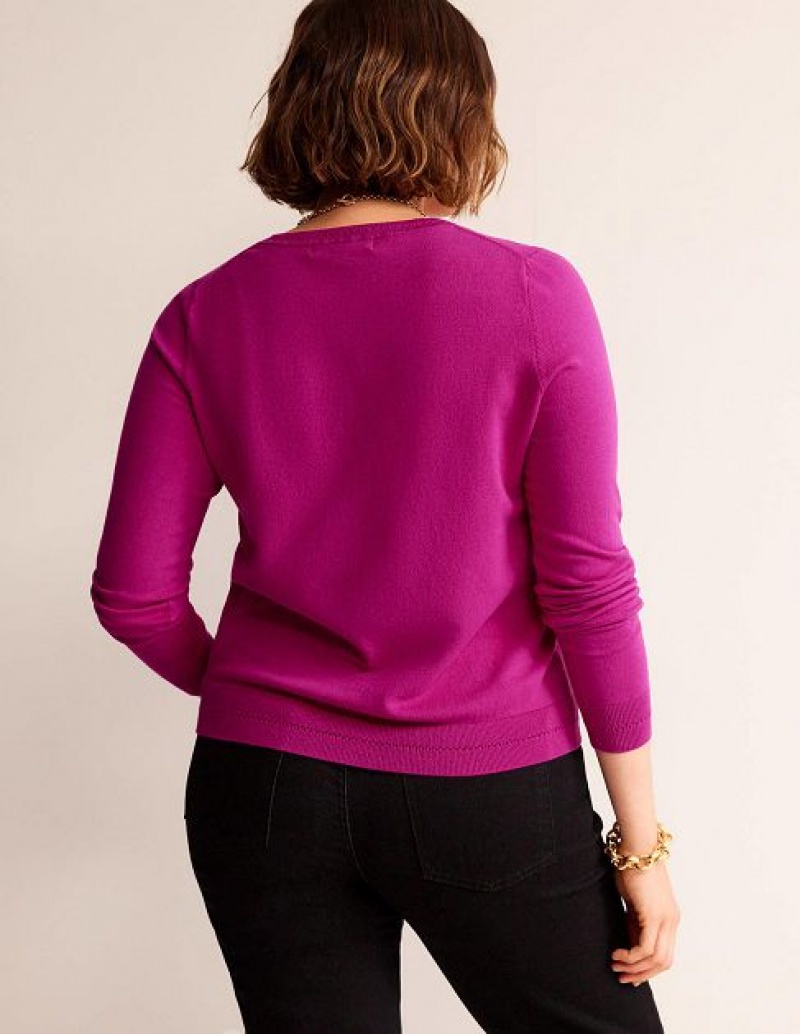 Fuchsia Women's Boden Catriona Cotton V-neck Jumpers | 69425PCQD