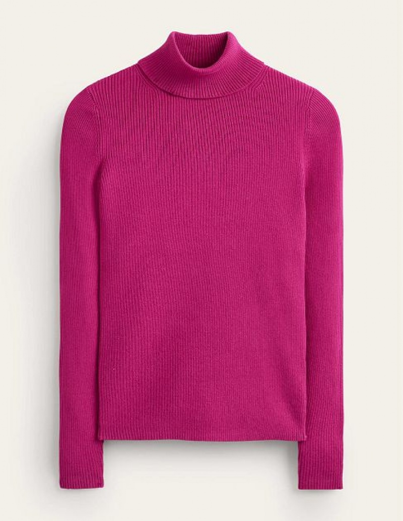 Fuchsia Women's Boden Ellie Cotton Roll-neck Sweaters | 53801BXYZ