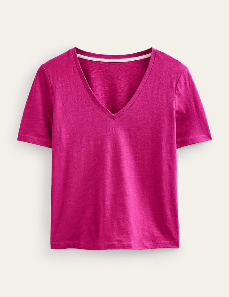 Fuchsia Women's Boden Regular V-neck Slub T-Shirt | 75294BPOR