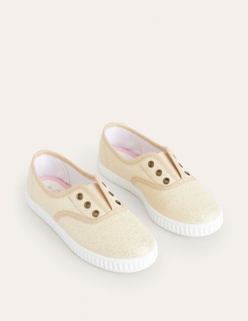 Gold Kids' Boden Laceless Canvas Pull-on Sneakers | 02984VGDW