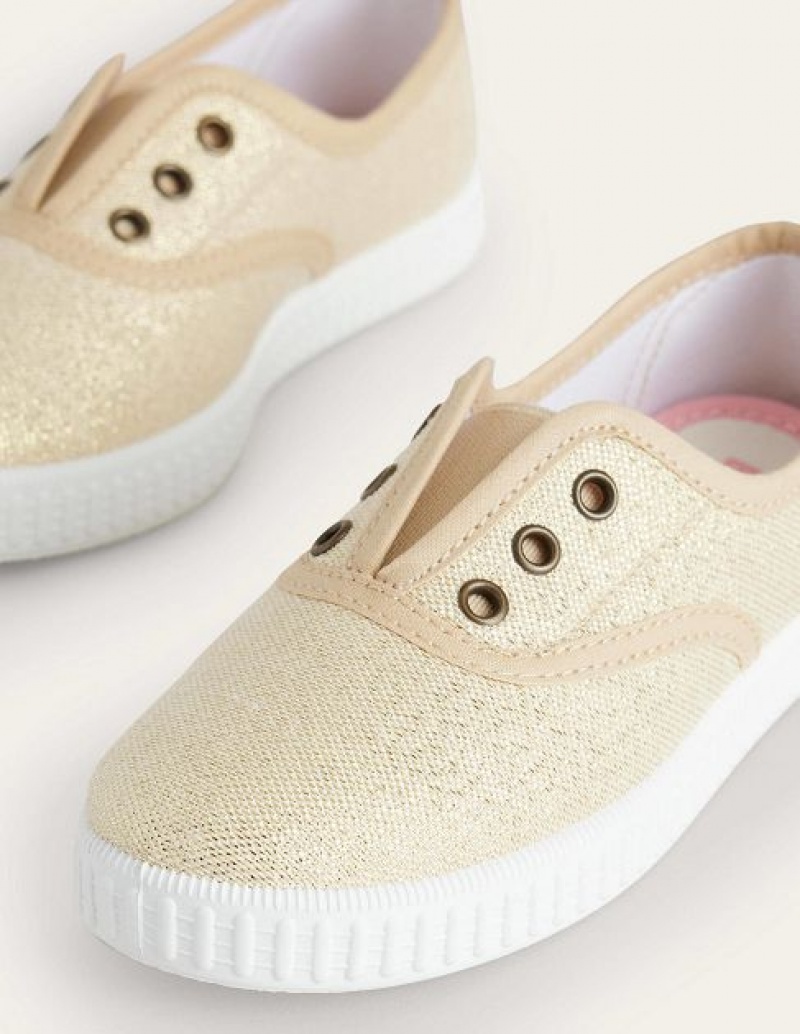 Gold Kids' Boden Laceless Canvas Pull-on Sneakers | 02984VGDW