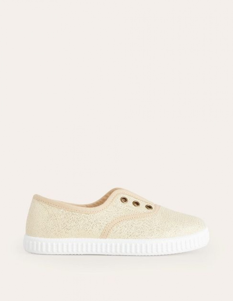 Gold Kids\' Boden Laceless Canvas Pull-on Sneakers | 02984VGDW