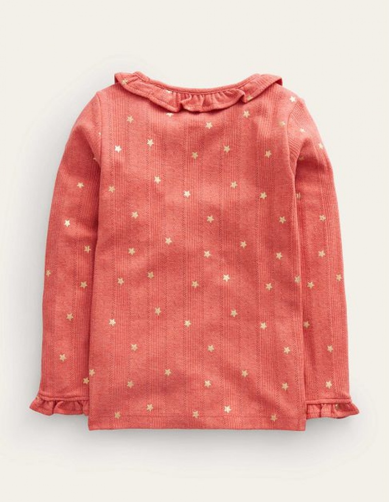 Gold Kids' Boden Ruffle Sparkle Pointelle Sweaters | 38019MERJ