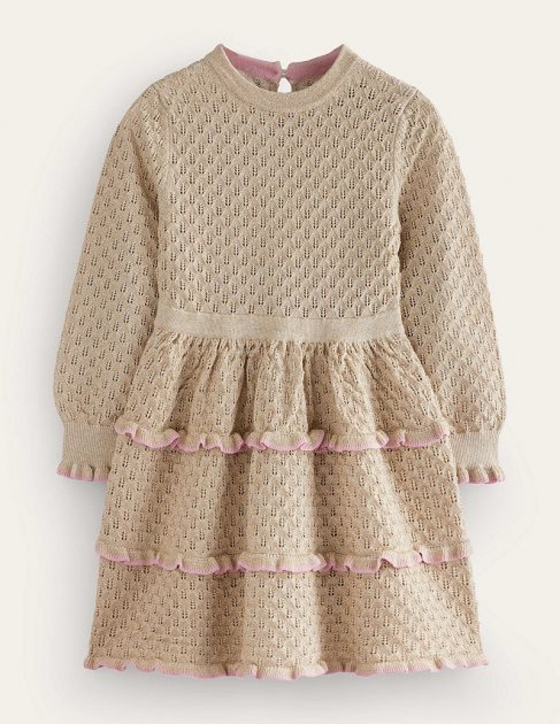 Gold Kids' Boden Sparkle Knitted Dress | 29308LGXH